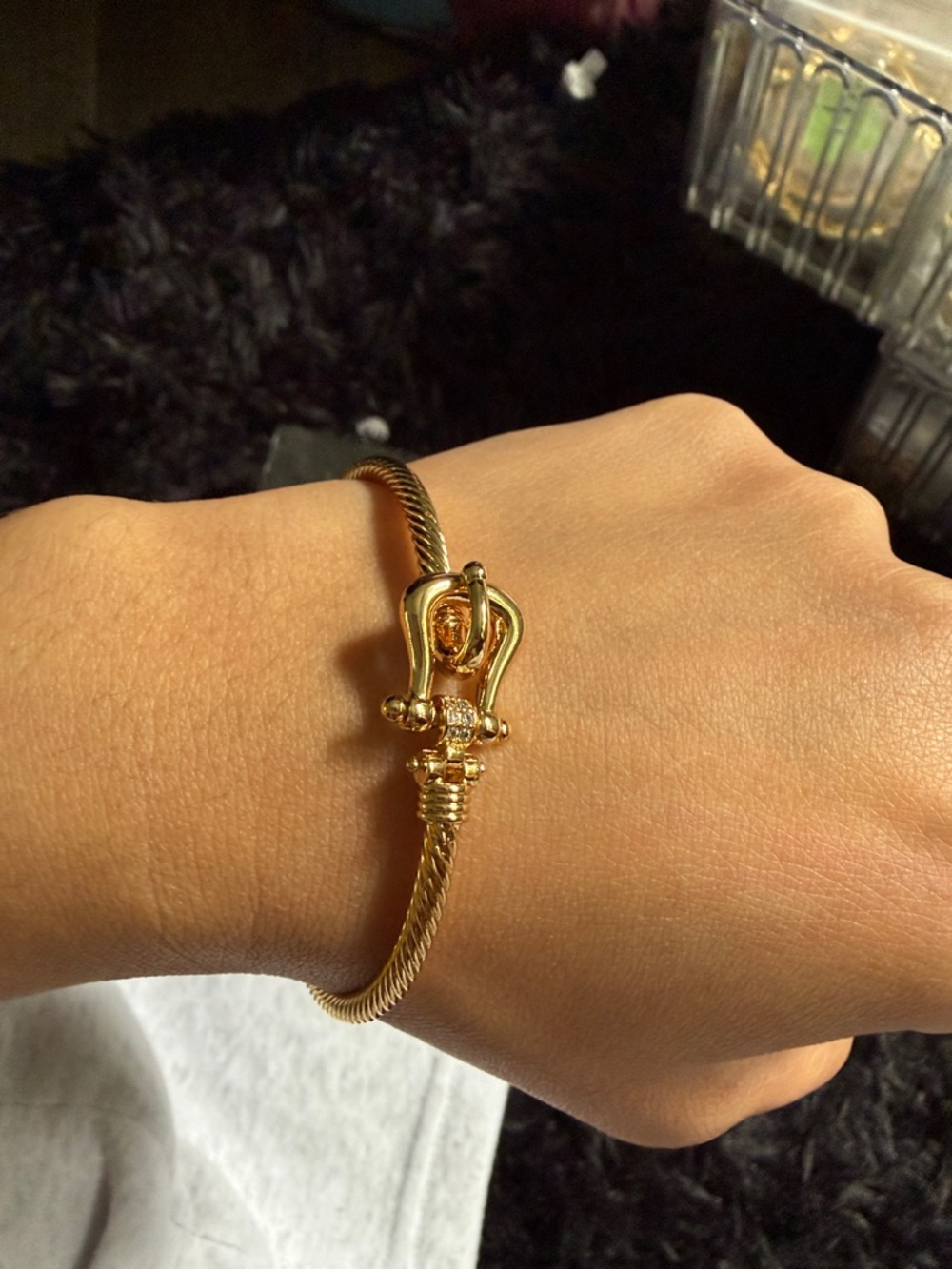 Gold Rope Bangle Bracelet with Decorative Clasp - Women Jewelry